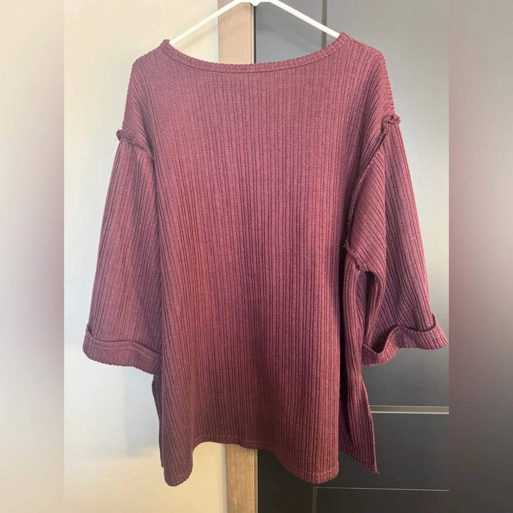 She + Sky Maroon Ribbed Sweater - Picture 3 of 3